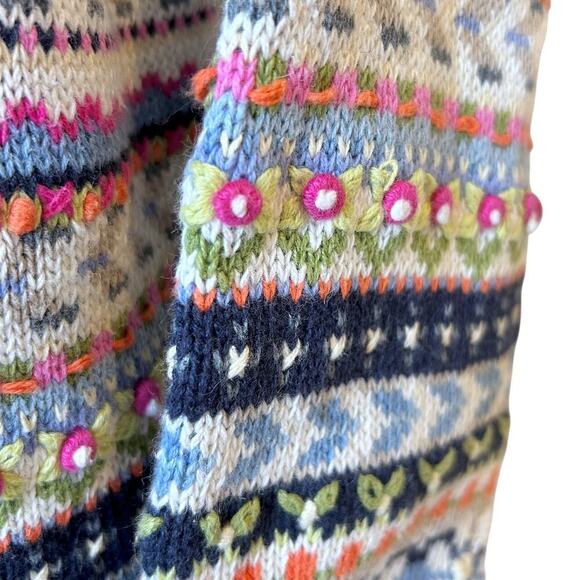 Vintage 90s Floral Textured Bobble Cardigan Sweater Y2K Fair Isle Cottagecore XL - Picture 2 of 11